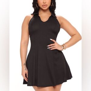 Fashion Nova Becca Ribbed Fit & Flare Mini Dress Collared V-Neck Small